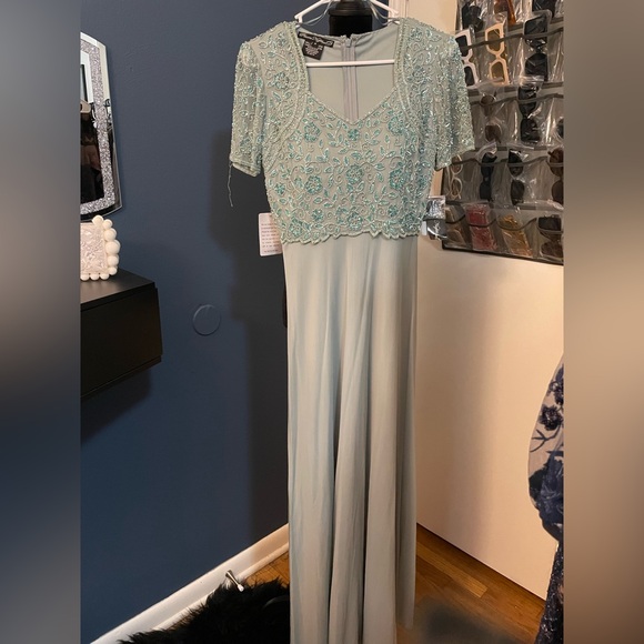 Pisarro Nights Light Blue Beaded Wedding Dress - Picture 1 of 7